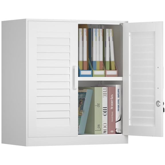 Marcree Metal Wall Cabinet,Garage Cabinet with Handle,Lockable Storage Cabinets Wall Mounted with 2 Doors,Locking Cabinet with Shelves for Basement,Office,Living Home, White