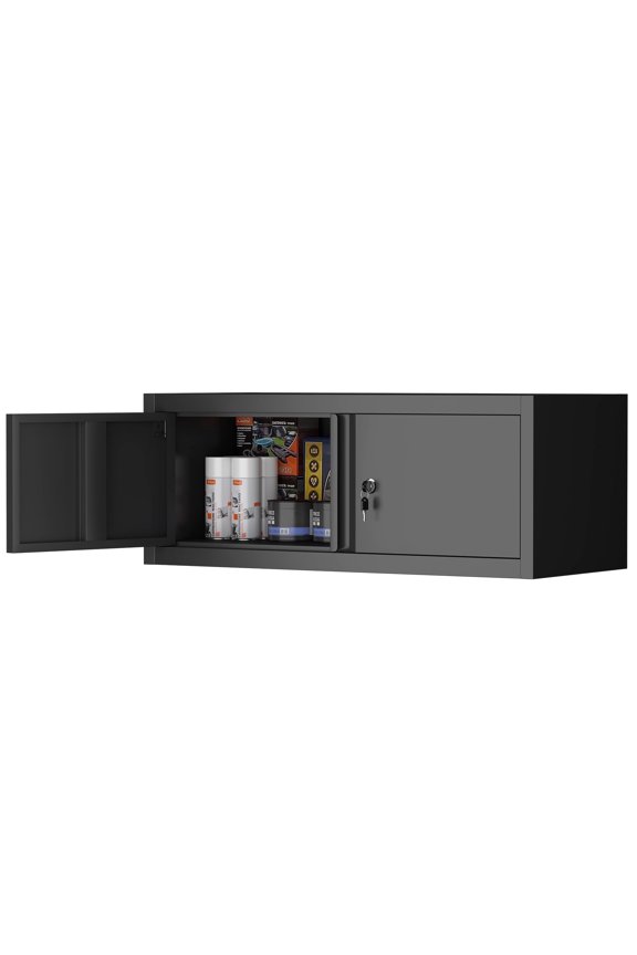 Metal Wall Cabinets for Garage,12.8'H Wall Mounted Cabinet with Locking Doors and Adjustable Shelves,Metal Locker Storage Cabinet for Home Office,Kitchen,Basement,Black