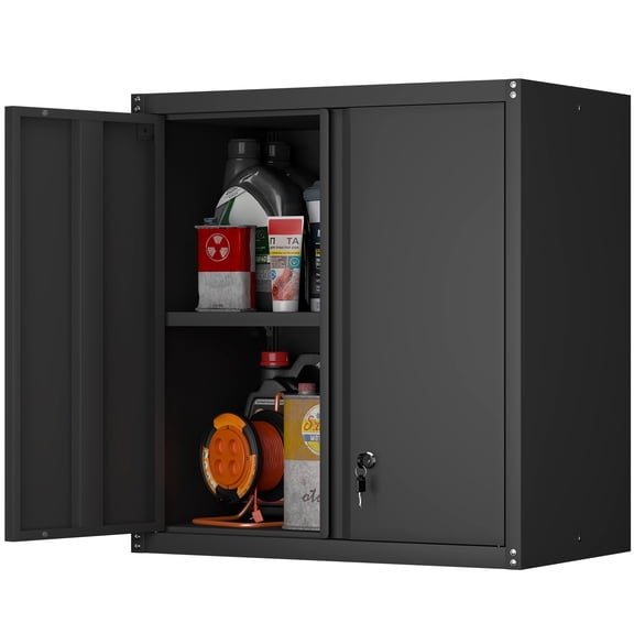 Marcree Metal Wall Cabinets for Garage, Garage Cabinets Wall Mount, Steel Floating Hanging Storage Cabinet with Doors and Adjustable Shelf for Utility Room, Black