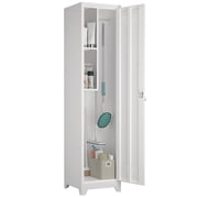 Marcree Slim Broom Storage Cabinet, Metal Cabinet with Shelves and Hanging Rod, 65" Utility Storage Cabinet with Locking Door, Tall Cleaning Storage Cabinet for