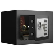 Marcree Small Safe, 0.23 Cubic Lock Box for Keys with Code, Steel Safe with Key, Digital Security Safe, Number Keypad Safe for Money, Jewelry, Wall Safe for Home, Hotel or Business, Black