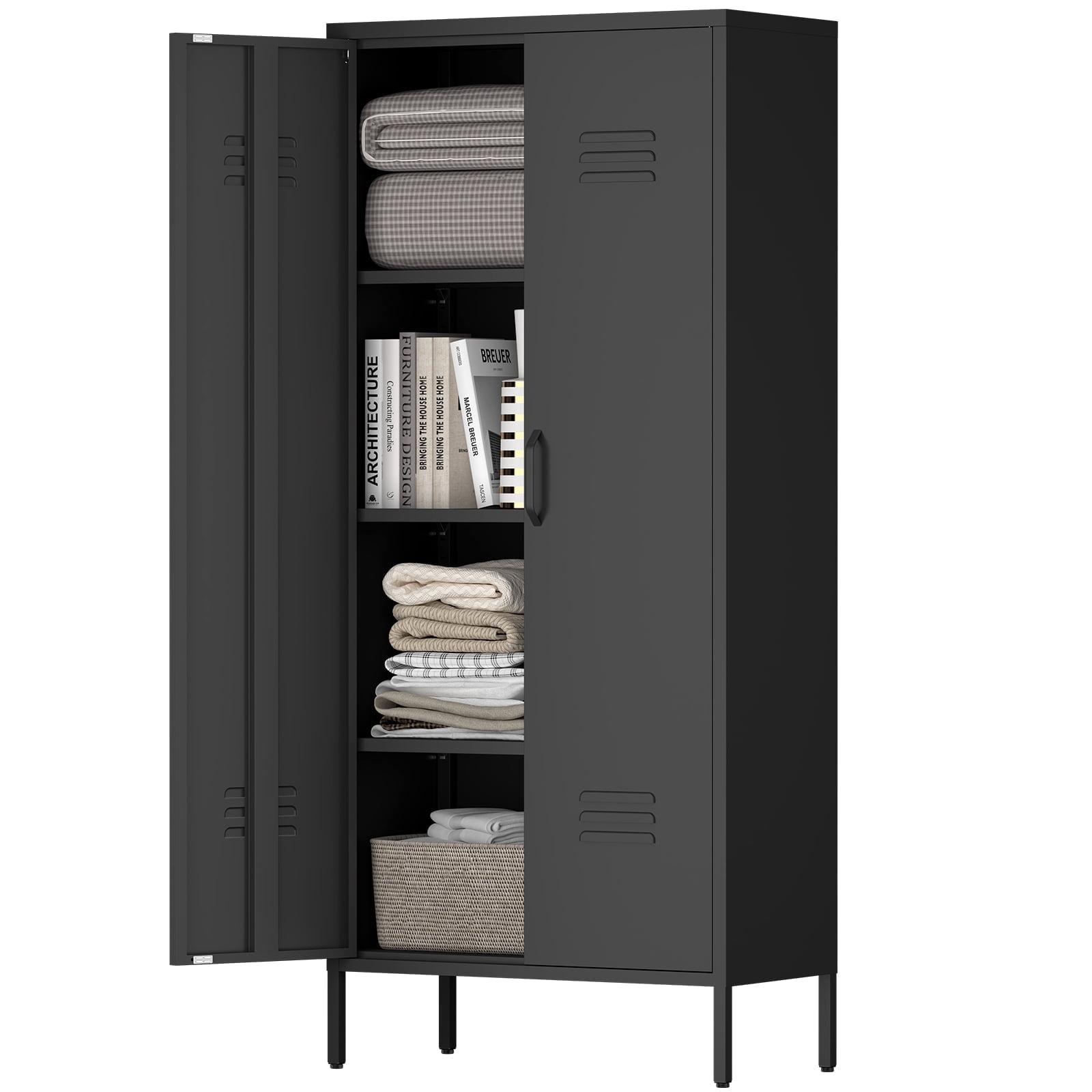 Marcree Storage Cabinet,Metal Cabinets with Doors and Shelves,2 Door Metal Storage Locker for Home Office,Utility Room,Black