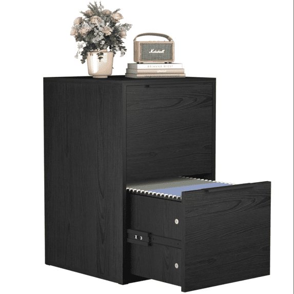 Marcree File Cabinet, Wooden 2 Drawers Filing Cabinet for Letter Size/Hanging Files, Small Wood File Cabinets for Home Office, Black