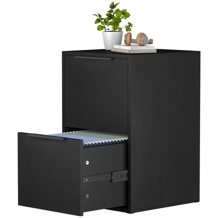 Marcree Wooden File Cabinet 2 Drawer, Wood Vertical Filing Cabinet with Hanging Bars for Letter Size, Wooden Small File Cabinets for Home Office, Black, Assemble Required