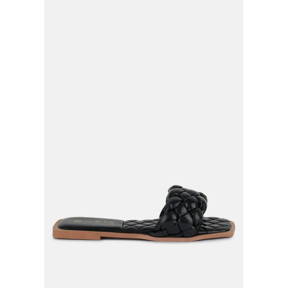 Marcue Patent Pu Quilted Slides In Woven Straps