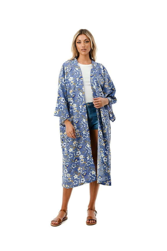Blue Floral Print Kimono