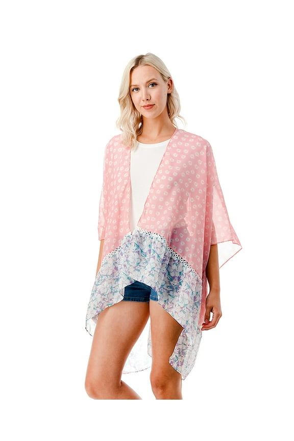 Pink Floral Ruffle Bottom Ruana