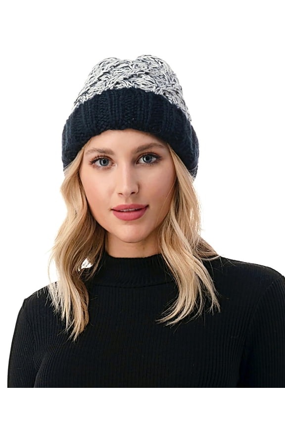 Women's Chunky Cable Knit Beanie Black/White One Size