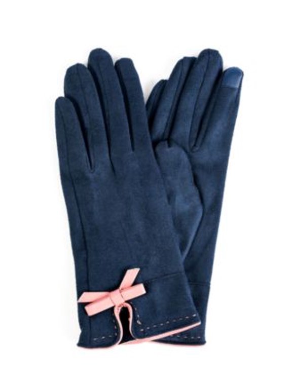 Women's Navy Faux Suede Bow Touchscreen Glove One Size
