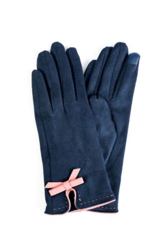 Women's Navy Faux Suede Bow Touchscreen Glove One Size