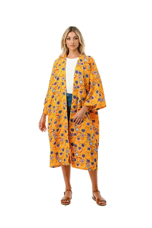 Yellow Floral Print Kimono