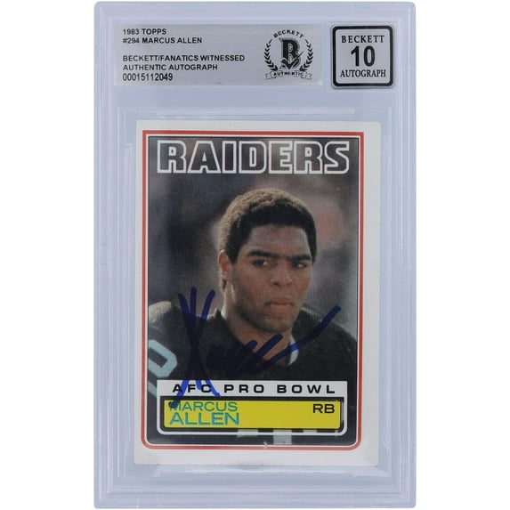 Marcus Allen Los Angeles Raiders Autographed 1983 Topps #294 Beckett Fanatics Witnessed Authenticated 10 Rookie Card - Fanatics Authentic Certified