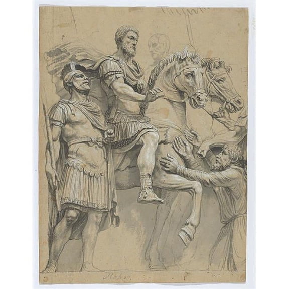 Marcus Aurelius On Horseback - Recto - Study of An Antique Vase - Verso Poster Print by Anonymous German 17th Century - 18 x 24