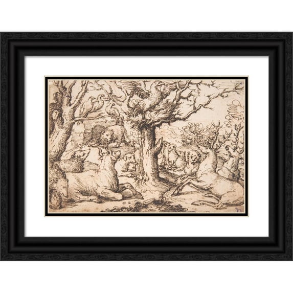 Marcus Gheeraerts the Elder 18x13 Black Ornate Wood Framed Double Matted Museum Art Print Titled - An Eagle Preaching to the Animals (16th Century)
