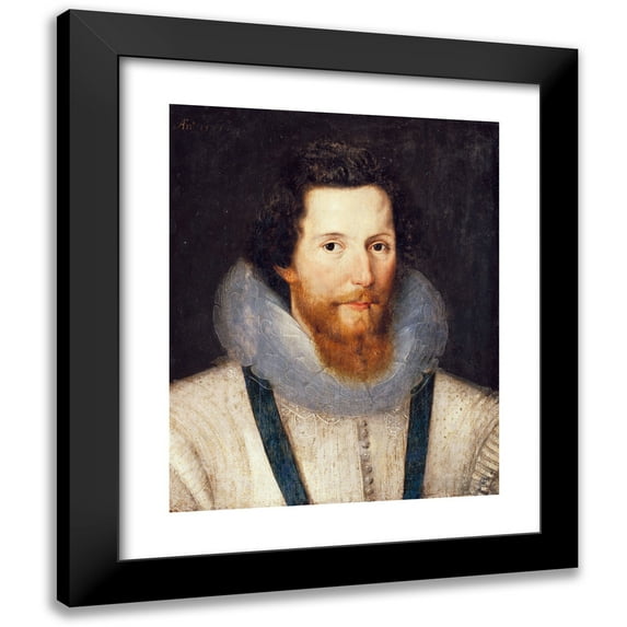 Marcus Gheeraerts the Younger 12x14 Black Modern Framed Museum Art Print Titled - Portrait of Robert Devereux, Second Earl of Essex (1599)