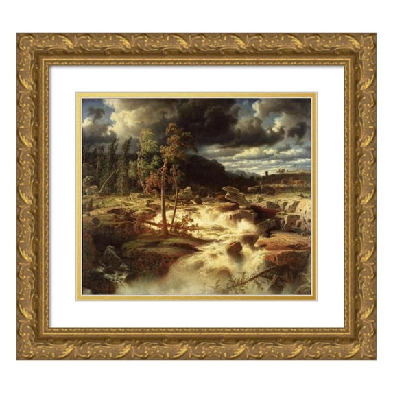 Marcus Larson 22x20 Gold Ornate Framed and Double Matted Museum Art Print Titled - Waterfall in Smaland