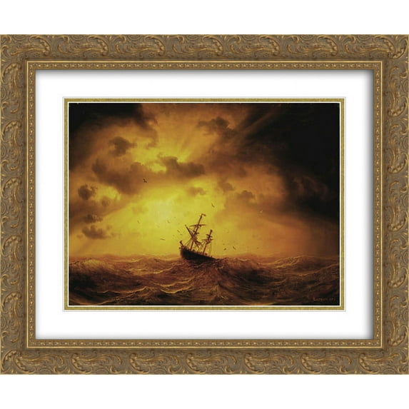 Marcus Larson 2x Matted 24x20 Gold Ornate Framed Art Print 'Stormy Sea'