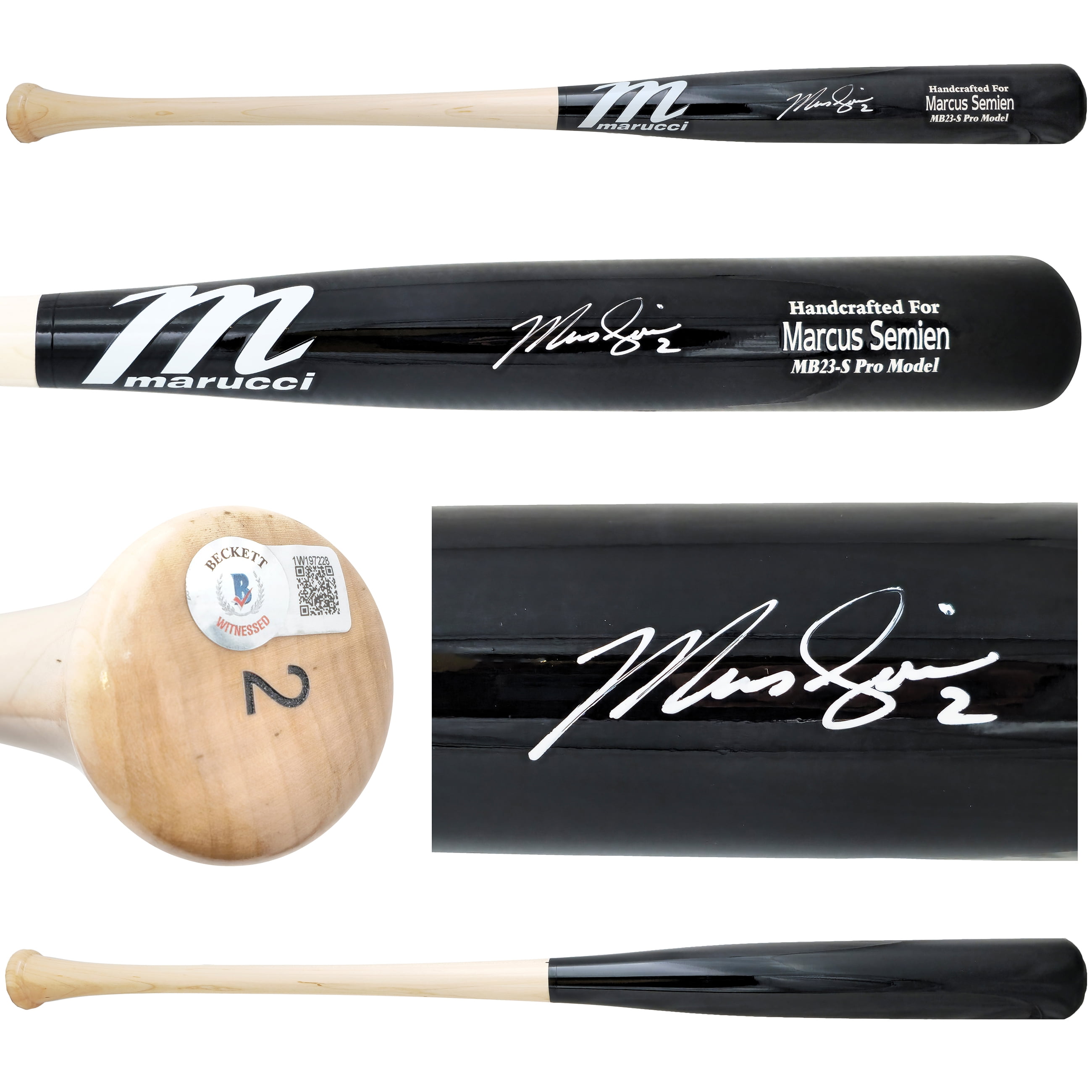 Marcus Semien Autographed Black & White Marucci Player Model Baseball