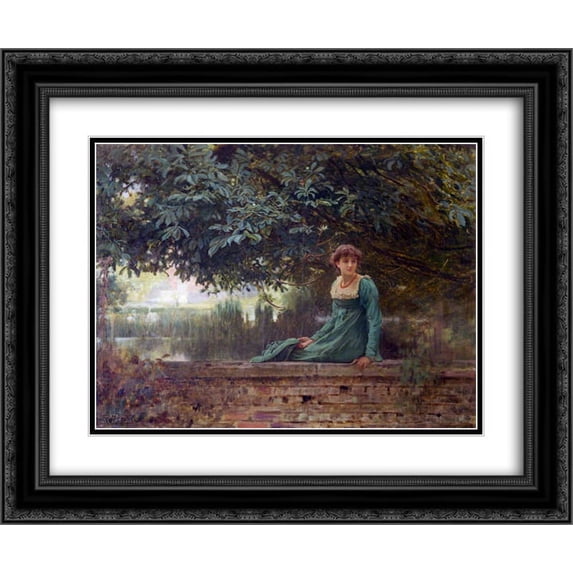 Marcus Stone 2x Matted 24x20 Black Ornate Framed Art Print 'Waiting '
