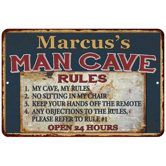 Marcus's Man Cave Rules Chic Rustic Green Sign Home 8x12 Metal 108120049431