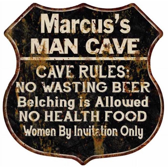 Marcus's Man Cave Rules Sign Shield Metal Gift 211110007323