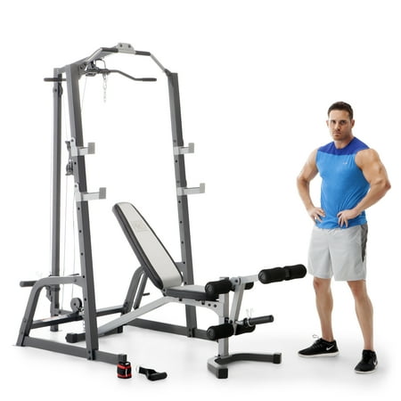 Marcy Home Gym Fitness Deluxe Cage System Machine with Weight Lifting Bench