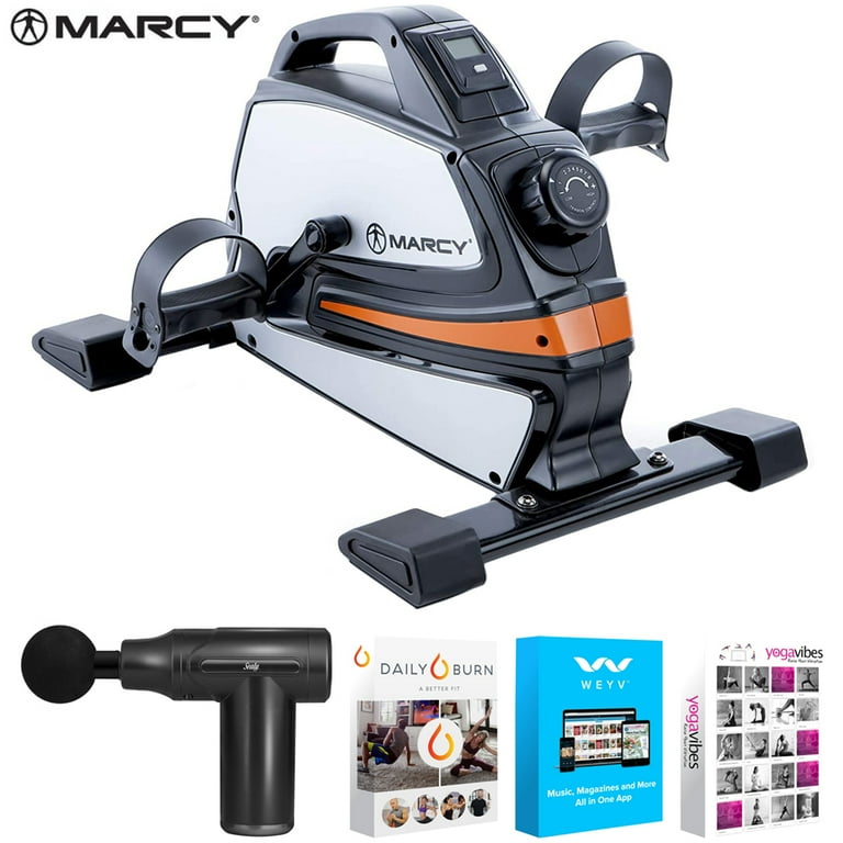 Marcy NS 9200 Portable Magnetic Mini Cycle Compact Cardio Exerciser Bundle with Sealy Personal Deep Tissue Muscle Massager and Bonus Fitness