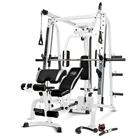 Marcy Pro Smith Cage Workout Machine Total Body Training Gym System, White