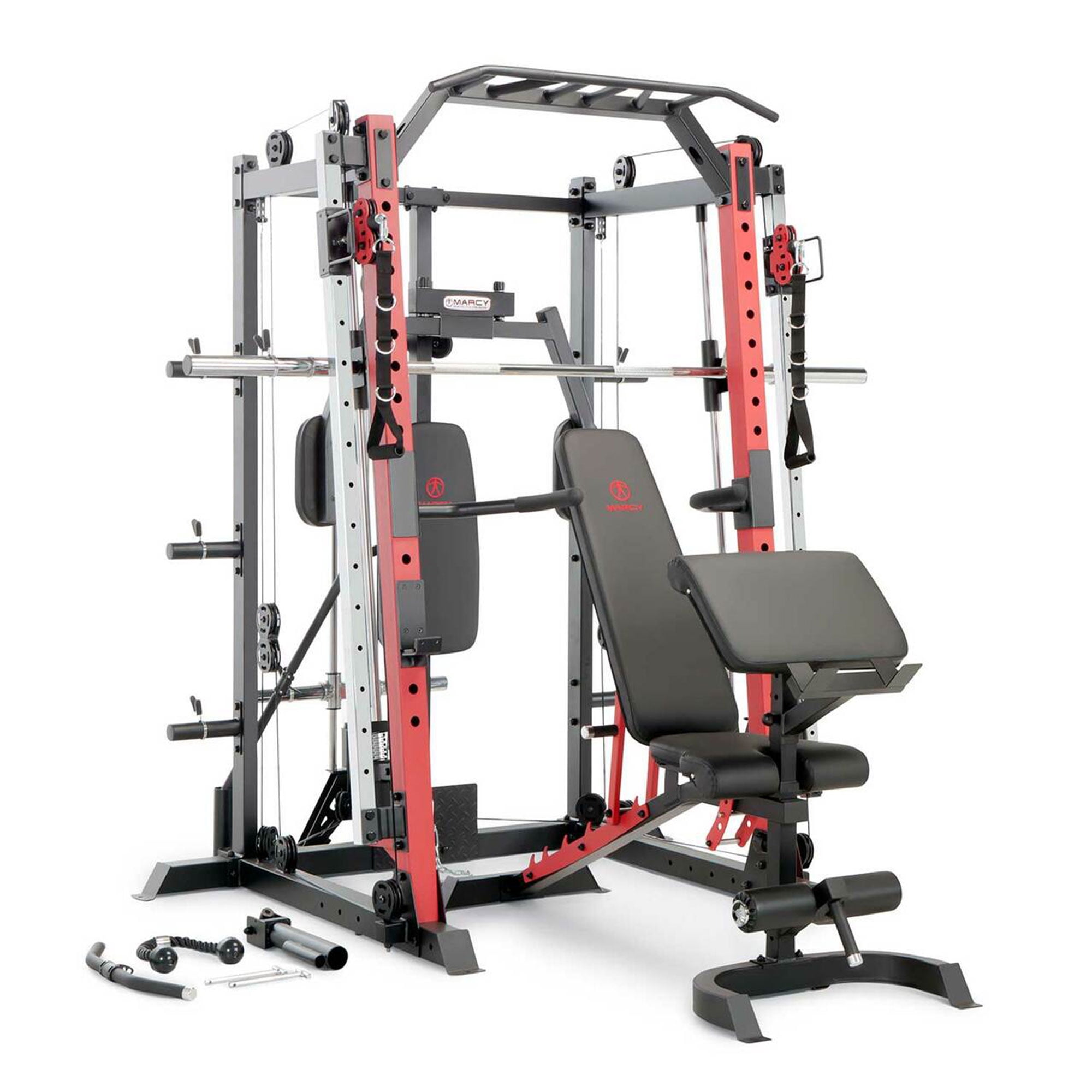 Marcy Smith Machine Cage Multi Purpose Home Gym Training System, Red