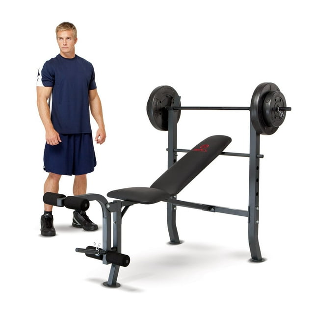 Marcy Standard Bench with 80 lb Weight Set Home Gym Workout Equipment