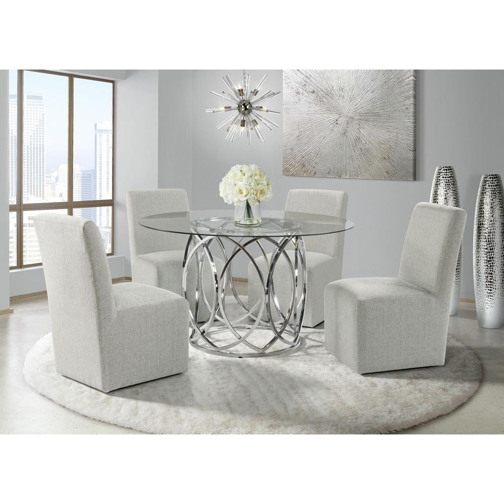 Marcy Chrome and Glass 5-Piece Dining Set with Upholstered Chairs