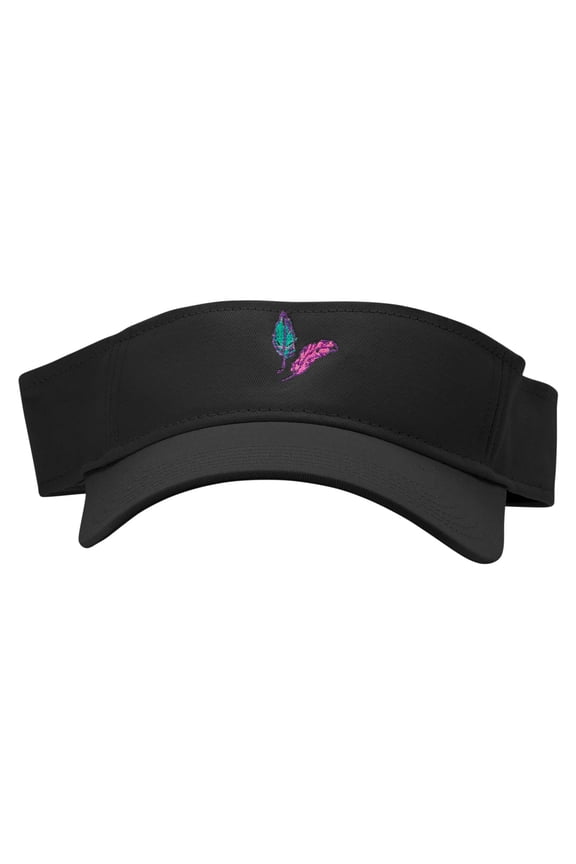 Mardi Feathers Embroidered Cotton Twill Sun Visor - Black OSFM