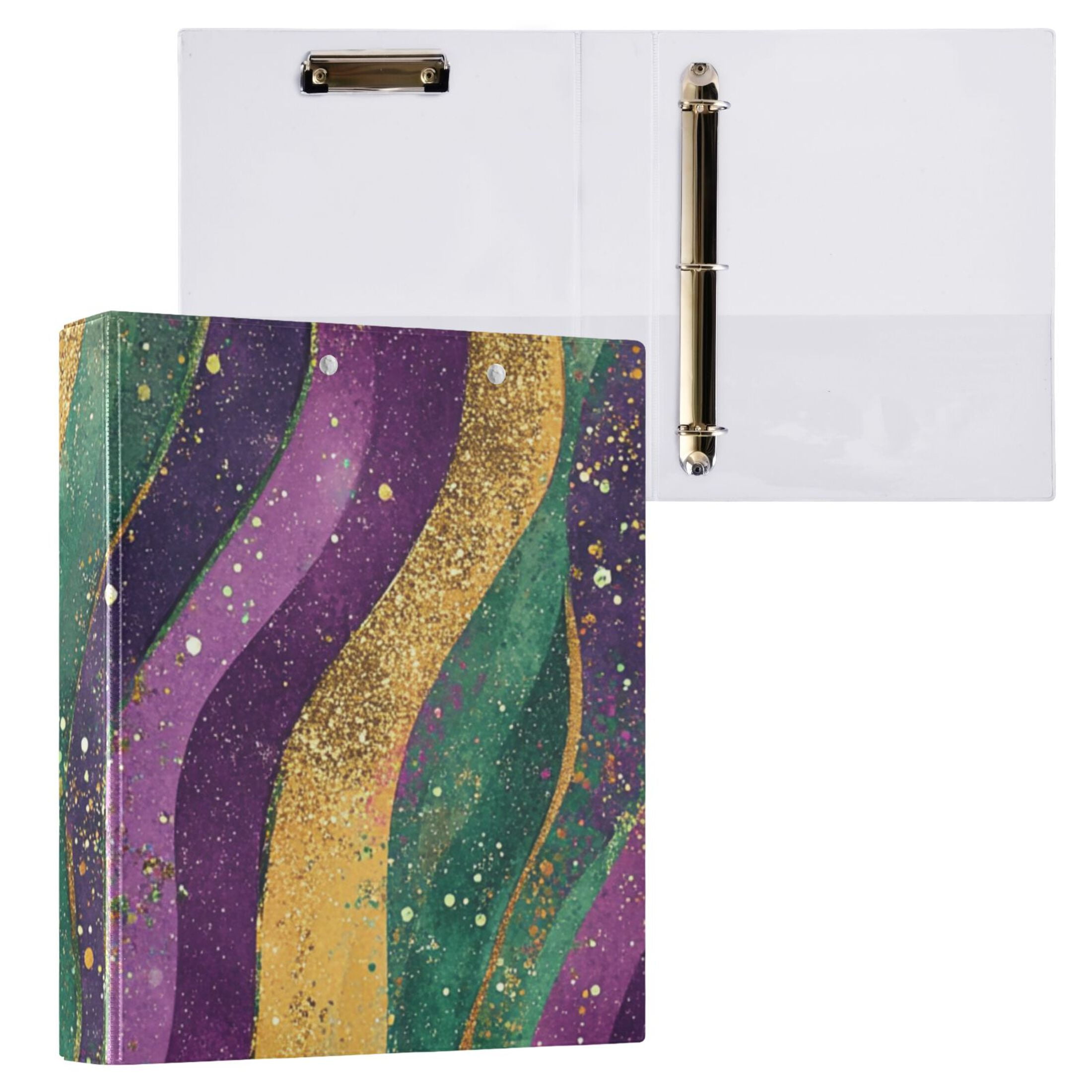 Mardi Gra Waves 3 Ring Binders 1.5 inch Hardcover File Folders with Interior Pockets A4 Size Organizer for School Office Hospital