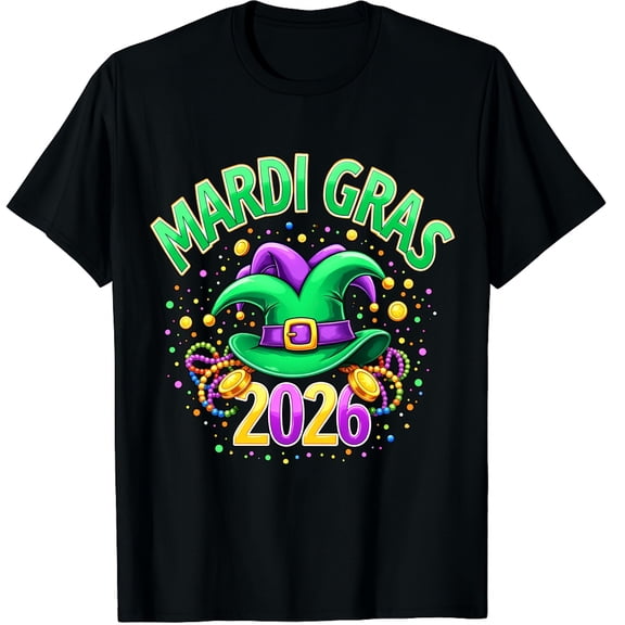 Mardi Gras 2026 Shirt Mardi Gras Funny Jester Hat Party Graphic Crew Neck Short Sleeve T-Shirts (Men's, Women's)