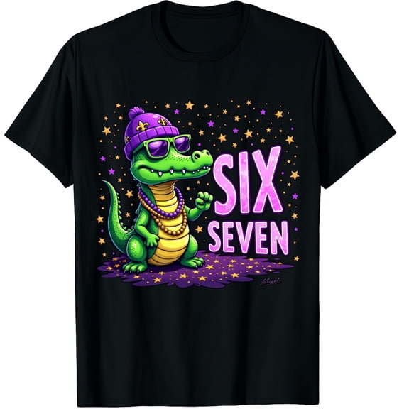 Mardi Gras 67 Alligator Mardigator Six Seven Funny Bruh 6 7 Graphic Crew Neck Short Sleeve T-Shirts (Men's, Women's)