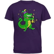 Mardi Gras Alligator Playing Saxaphone Jester Jazz Mens T Shirt Purple 2XL