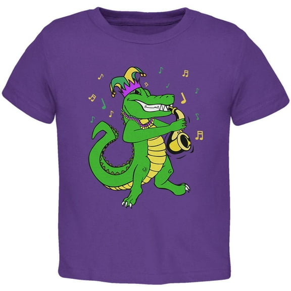 Mardi Gras Alligator Playing Saxaphone Jester Jazz Toddler T Shirt Purple 4T