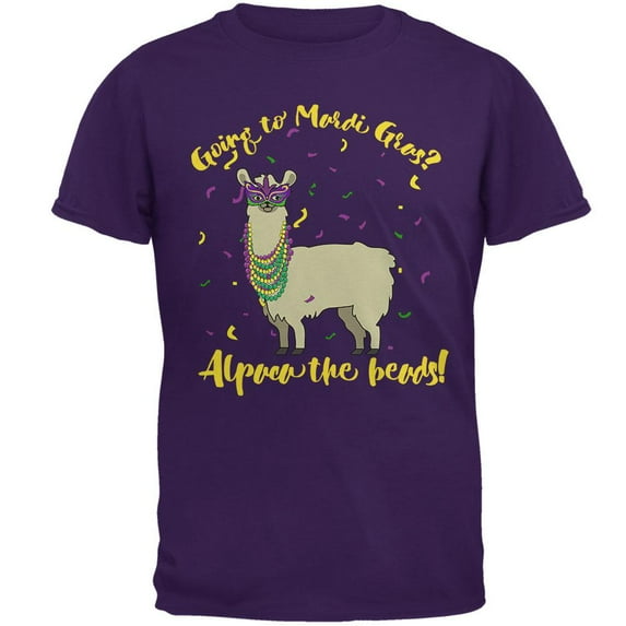 Mardi Gras Alpaca Funny Pun Mens T Shirt Purple 2XL