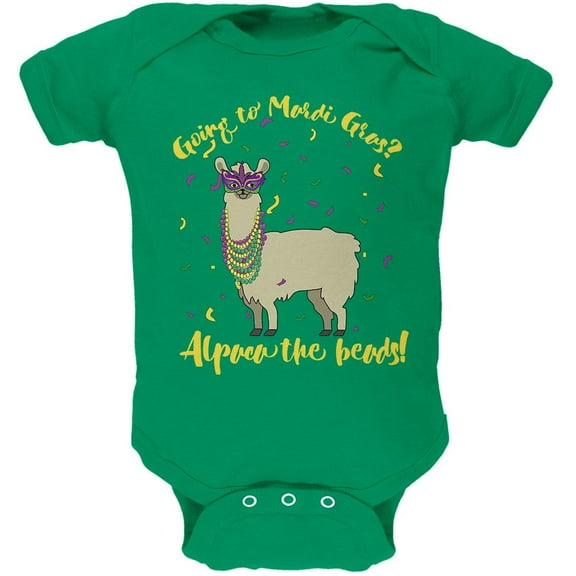 Mardi Gras Alpaca Funny Pun Soft Baby One Piece Kelly Green 0-3 M