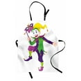 thumbnail image 1 of Mardi Gras Apron Cartoon Style Jester in Iconic Costume with Mask Happy Dancing Party Figure, Unisex Kitchen Bib Apron with Adjustable Neck for Cooking Baking Gardening, Multicolor, by Ambesonne, 1 of 3