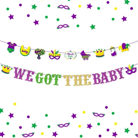 Mardi Gras Baby Shower Decorations, We Got the Baby Banner Mardi Gras Garland, for Mantle Fireplace New Orleans Themed Baby Shower Birthday Party Decorations Backdrop