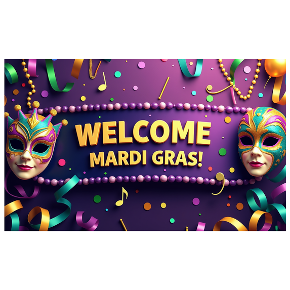 Mardi Gras Backdrop Banner Welcome Carnival Party Decoration Photography Props Event Background Supplies Celebration Mask Festive Decor