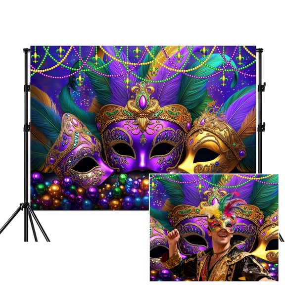 Mardi Gras Backdrop,Happy Mardi Gras Party Carnival Masquerade Background,for Birthday Wedding Bachelorette Party Decorations Banner Photoshoot Props,12x8FT