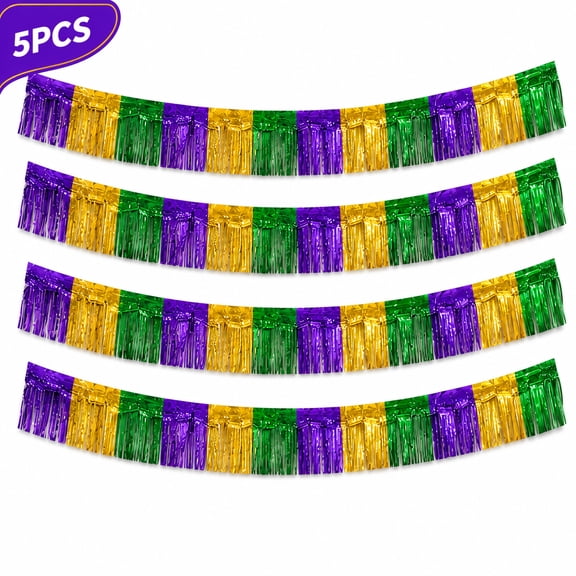 Mardi Gras Banners Party Decorations Purple Green Gold Metallic Tinsel Streamers Fringe Backdrop Banner Mardi Gras Accessories for Parade Floats Party Supplies 49.2ft Design2
