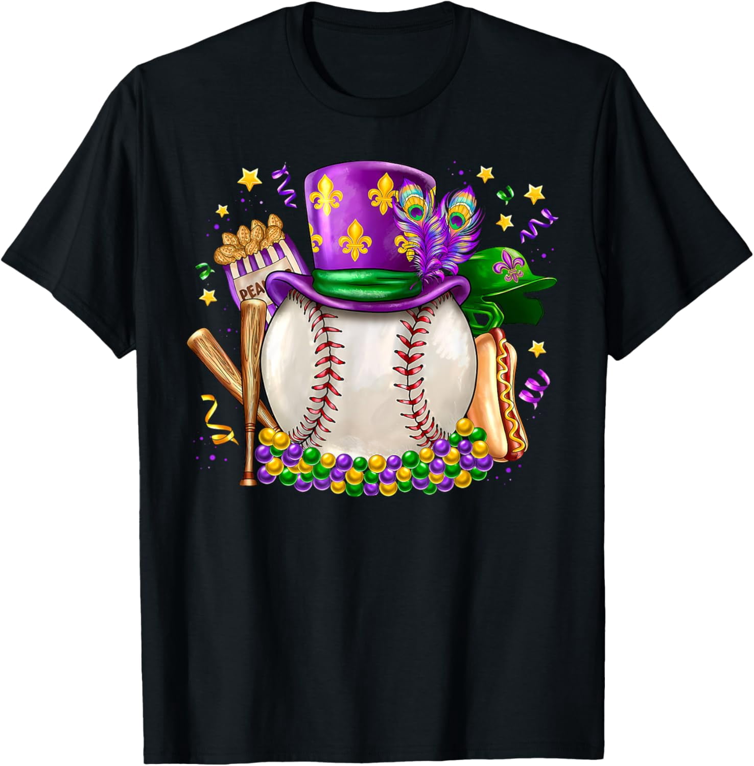 Mardi Gras Baseball Jester Hat Fleur De Lis Parade Carnival T-Shirt ...