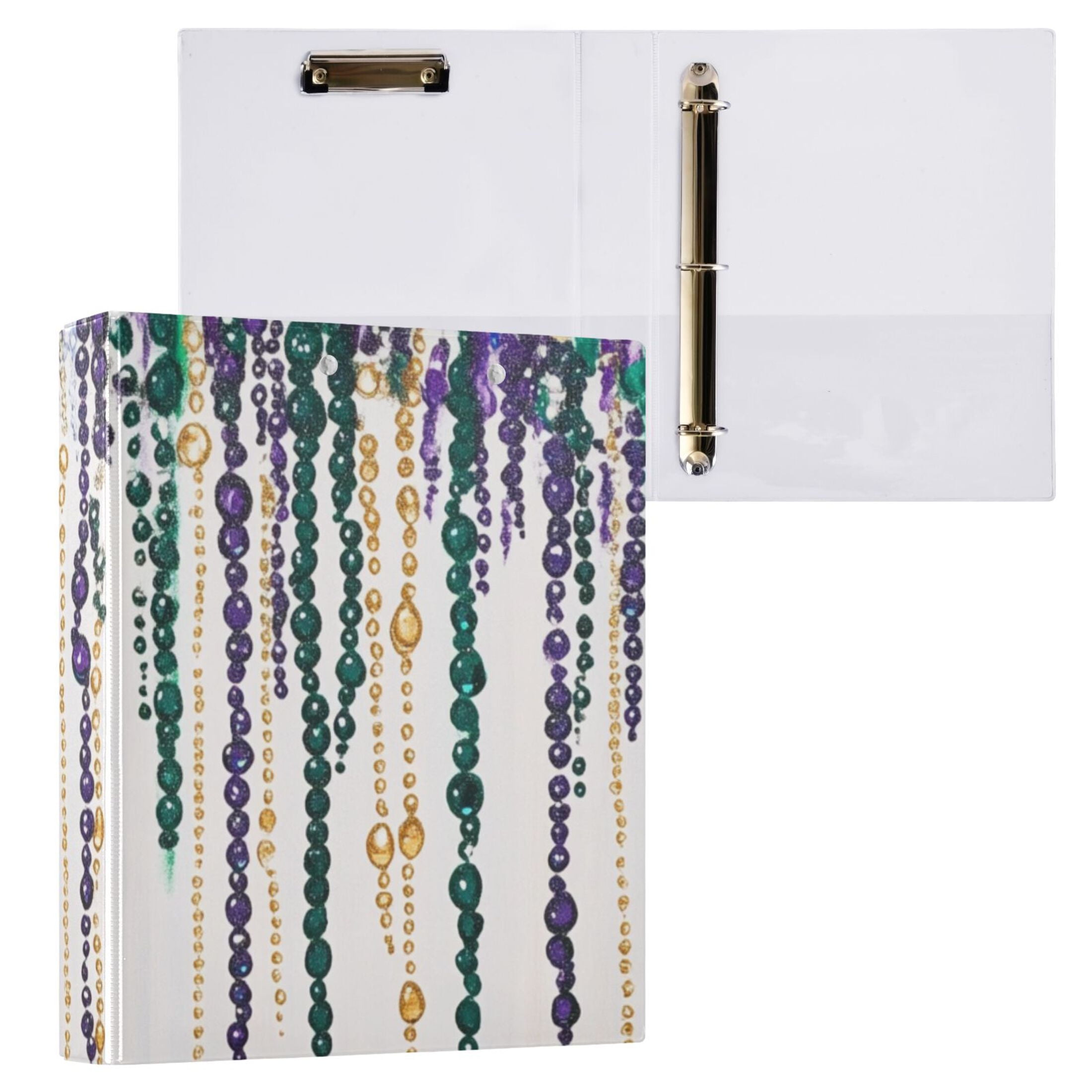 Mardi Gras Beads 3 Ring Binders 1.5 inch Hardcover File Folders with Interior Pockets A4 Size Organizer for School Office Hospital Set of 2