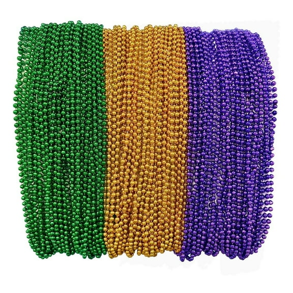 Mardi Gras Beads 33 inch 7mm, 10 Dozen, 120 Pieces Purple Green Gold