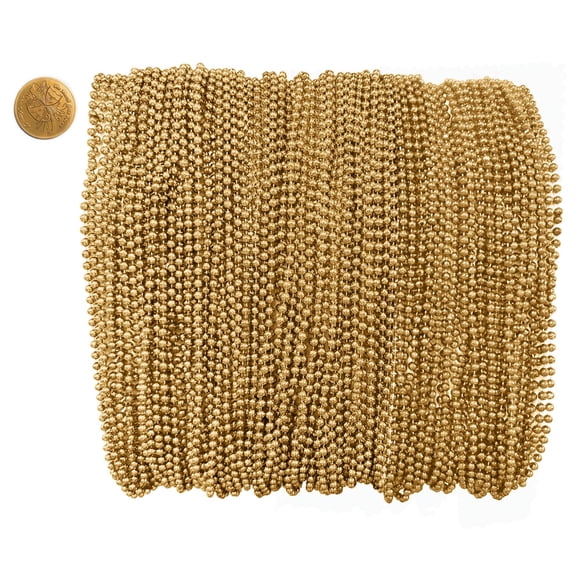 Mardi Gras Beads 33 inch 7mm, 12 Dozen, 144 Pieces, Gold with Doubloon