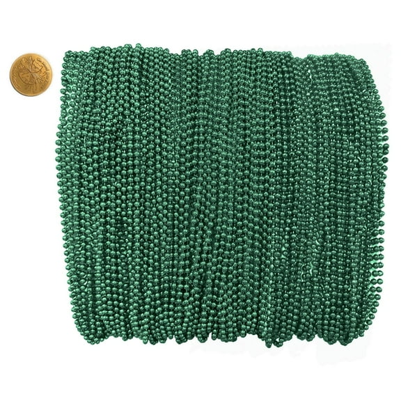 Mardi Gras Beads 33 inch 7mm, 12 Dozen, 144 Pieces, Green Necklaces with Doubloon