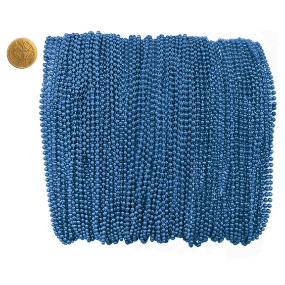 Mardi Gras Beads 33 inch 7mm, 12 Dozen, 144 Pieces, Royal Blue Necklaces with Doubloon